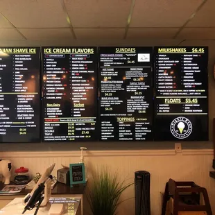 menus on the wall
