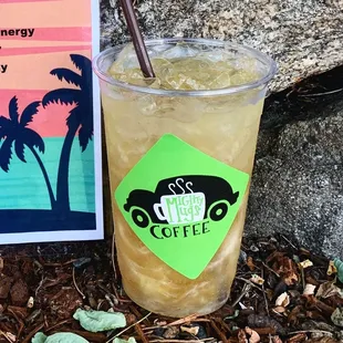 Breezy Cooler Energy with pear and cucumber to cool down your day with a boost of caffeine from our all natural Tiki Breeze red energy!