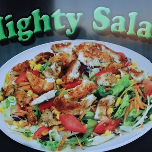 Fresh made to order salads grilled or fried chicken and tossed in our wing sauces:Mighty Wings at Poinciana: 3754 pleasant hill rd kissimmee