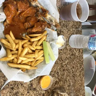 Spiciest sauce. 9 pc. Ask for cheese sauce for the fries.