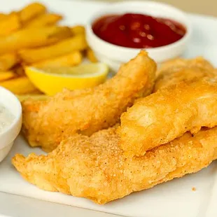 beer battered cod fish with fries