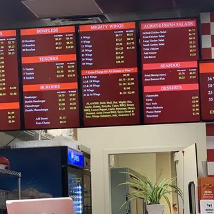 Mighty Wings menu board
