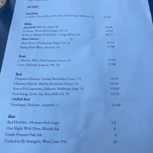 Wine list (July 2022)