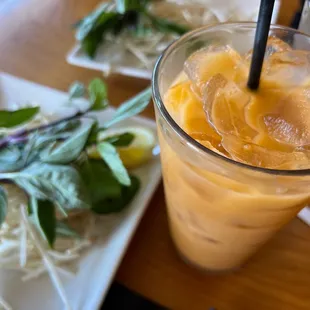 Thai ice tea and pho sides