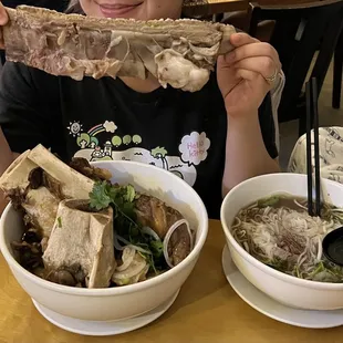 Bone marrow pho and beef rib