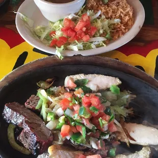 Marinated, mesquite grilled, beef &amp; chicken fajitas