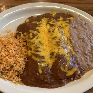 #10 Beef enchiladas, rice &amp; beans