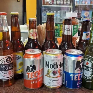 a variety of beer bottles