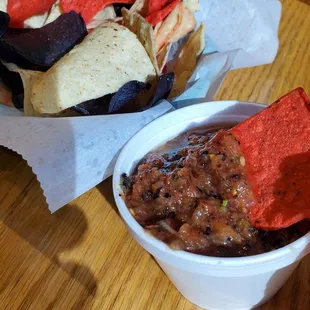 Free Chips and Fire Roasted Tomato Salsa. Bland and too many seeds. I WON'T BE back here!  5/5/2023
