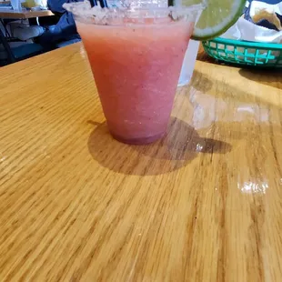 BAD Bland Strawberry Margarita 1800 Tequila. I waited 15 minutes because busy at bar. I asked for sugar Rim and got salt. $10.50.  5/5/2023