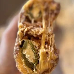 Relleno Burrito (Cal: 1210): A mild Anaheim chile relleno stuffed inside our famous bean, rice and cheese burrito (no meat) | $8.47