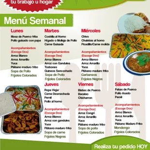 Nuestro Menu de la semana. Recuerda que tambien ofrecemos servicio a domicilio. 352-688-9094 MiguelsLatinMarket.com