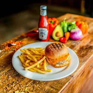 a burger and fries