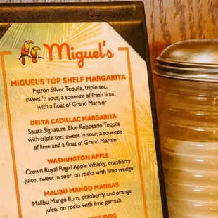 a menu for miguel's mexican restaurant