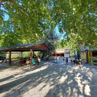 a group of people eating outside