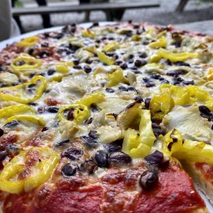 w/ artichokes, black beans and banana peppers.