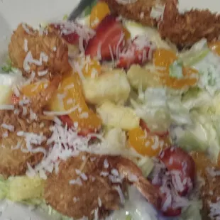 Happy hour plus coconut shrimp fruit salad. Javier was the best server!