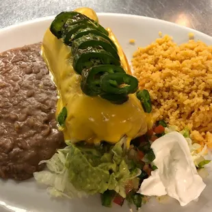 Not on the menu but we will make them for you. 
Chimichangas topped with melted cheese and stuffed with your choice of meat.