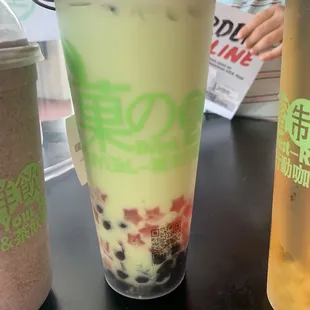 Honey Dew Milk Tea with Strawberry Jelly