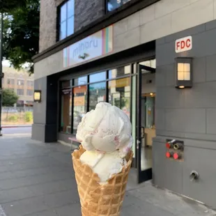 Lychee w/ Raspberry Rose Swirl &amp; Peaches &amp; Creme Fraiche (seasonal)