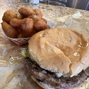 Butter steak burger and mushrooms.