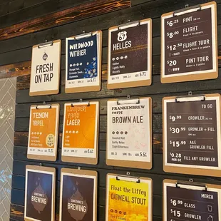 a variety of menus on a wall