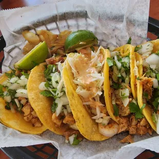 Carnitas, shrimp and Chicharon