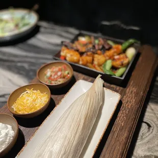 Fajitas--nice preso and tasted good (portion size kind of small and hard to assemble)