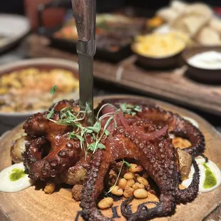 CHARRED OCTOPUS - Chorizo, white beans, potato, pickled shallot