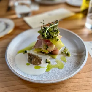 Albacore tuna, eggplant, leek