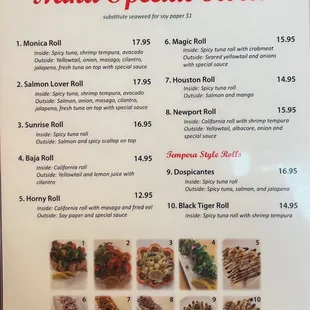special roll menu