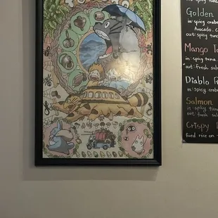 Framed pictures are cool here, The cups are rectangular