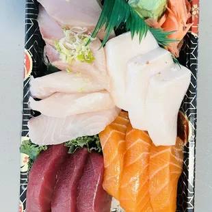 Sashimi Lunch, comes with soup, salad and rice.
