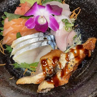 Salmon, eel, yellowtail, snapper, mackerel