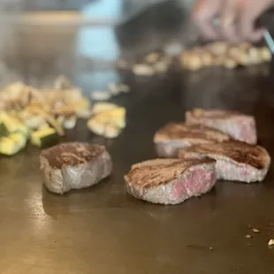 Hibachi process, filets, veggies