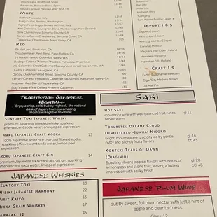 the menu of a restaurant