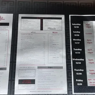 the menu of a restaurant