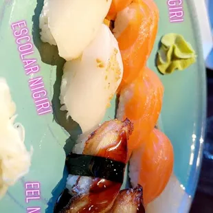 Escolar Nigiri, Salmon Nigiri, Freshwater Eel Nigiri