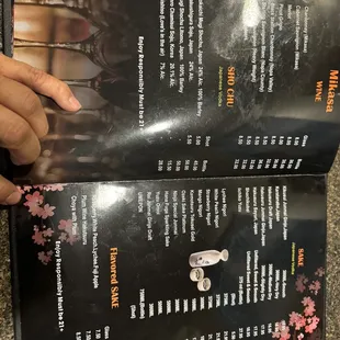Menu drinks