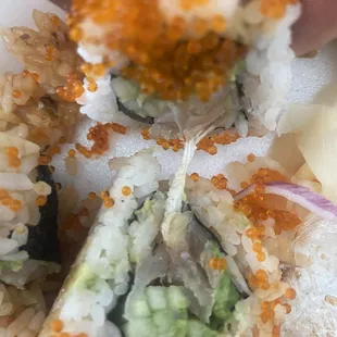 Canadian Roll The fish had a lot of weird chewy muscle fibers. Not the best cut of meat, I'm afraid.