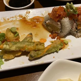 Cold, hard, and very old tempura in the DCS Roll.