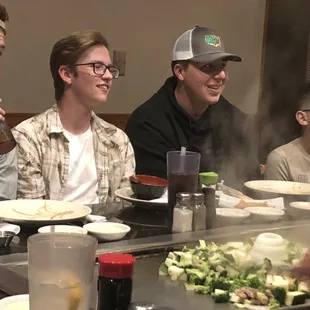 Veggies...yum! And the birthday boy enjoying the show.