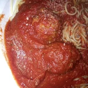 3 giant meatballs &amp; delicious sauce (says the sauce snob)