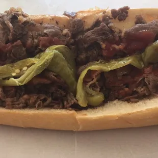 Cheesesteak - Long hots and light ketchup with black pepper sprinkled on. My fav in Delco!!