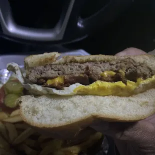 a hamburger and french fries