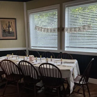 Part of the private dining room. We decorated before guests arrived.