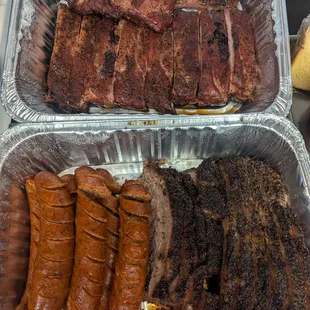 Chicken Andouille Sausage Links &amp; Brisket and slab of Ribs