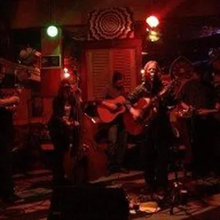 a band playing at night