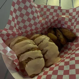 a basket of doughnuts