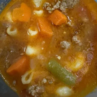 Complimentary hamburger soup